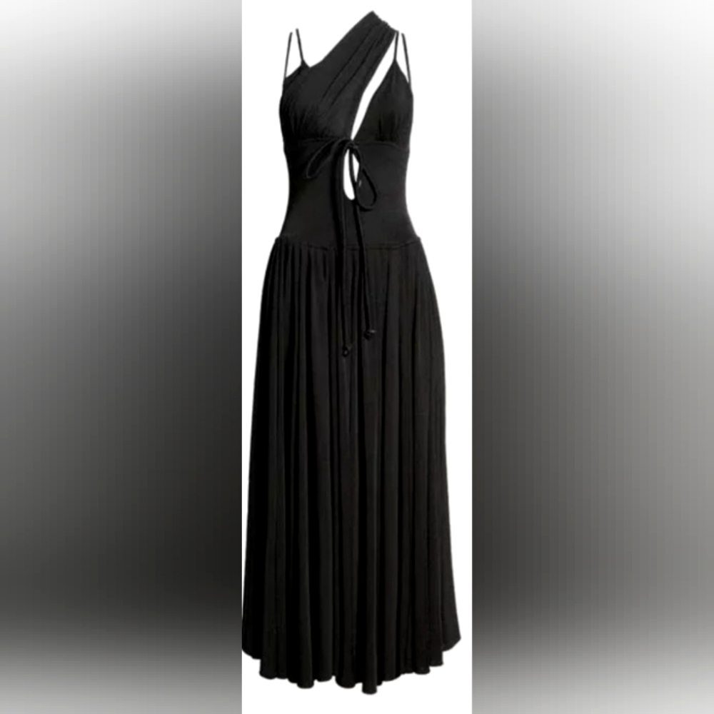 HARBISON Black Moonbeam Cutout Jersey Grecian Goddess Maxi Dress xl